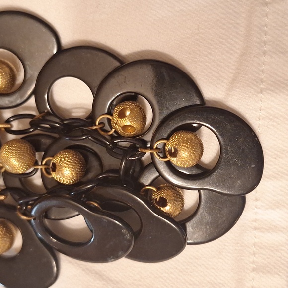 Vintage 80's Black & Gold Statement Brooch EDGY RETRO Modernist Dangle Large - Picture 3 of 6